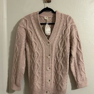 Hem & Thread Blush Cable Knit Cardigan